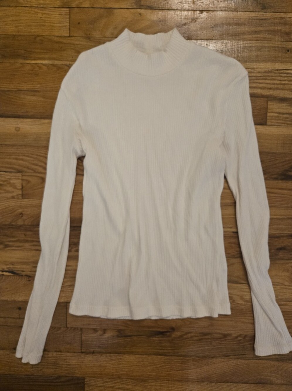 UNIQLO White Cream Ivory Ribbed Mock Neck Long Sleeve Top Shirt XS